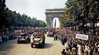 American Troops Liberate Paris  WW2 Film From 1944 HD and Color [upl. by Suolkcin]