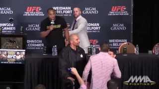 Daniel Cormier Ryan Bader Clash at UFC 187 PostFight Press Conference [upl. by Nobie]