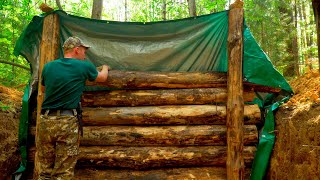 BUILDING a log underground house for SURVIVAL A DUGOUT in a wild forest ep3 [upl. by Conte]