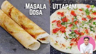 Crispy Masala Dosa Recipe  Uttapam Recipe  Coconut Chutney  Kunal Kapur South Indian Breakfast [upl. by Heidi516]