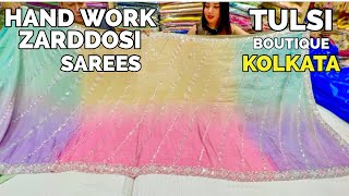 Kolkata Barabazar Handwork Saree CollectionTulsi Boutique Kolkata  Zardosi Work HandworkSaree [upl. by Neeluj223]