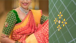 Make aari zardosi work bridal checked blouse design in normal needle for beginnershand embroidery [upl. by Teraj]