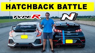 Hyundai Veloster N DCT vs Honda Civic Type R battle of hatchbacks Drag and roll race [upl. by Laraine506]