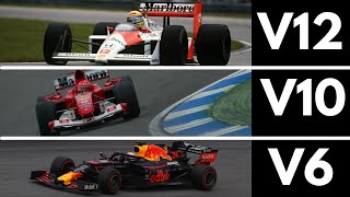 Incredible F1 Engines Sound Evolution 1950Current V12 V10 V8 V6 [upl. by Grory]