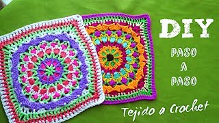 CUADROS TEJIDOS A CROCHET PASO A PASO EN ESPAÑOL PARA COLCHAS COJINES Y PONCHOS  CUADRO MANDALA [upl. by Adnuahsar]