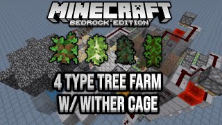 Fast 4 Type Tree Farm With Wither Cage Minecraft Bedrock Tutorial 117 [upl. by Aicnetroh]