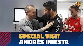 Andrés Iniesta pays a visit to Barça training session [upl. by Luapnoj912]