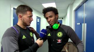 FUNNY PLAYERS REACT TO BEAUTIFUL GOALS Hazard interviews Willian Costa and Oscar [upl. by Anan]