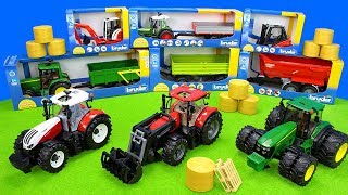 Bruder Tractor and Excavator at work  Playset Toys for Kids  Tractors in farming Action [upl. by Aiva]