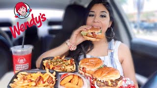 WENDYS MUKBANG Spicy Chicken Nuggets Baconator Jalapeno Fries Asiago Ranch Chicken Sandwich [upl. by Mad]