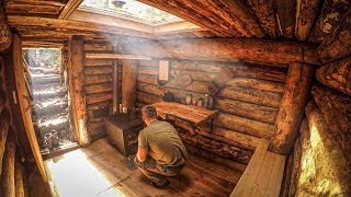 DUGOUT LIFE Shelter BUILDING Log cabin underground building no talking [upl. by Haines]