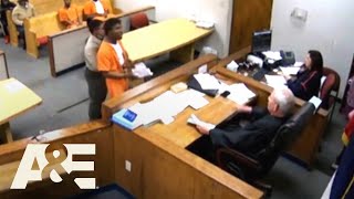 Court Cam Judge PINS ANGRY Defendant Destroying Courtroom  AampE [upl. by Leuqram243]