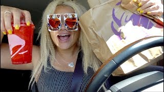 TACO BELL MUKBANG 2018 DRIVE THRU EATING SHOW TRYING SKITTLES FREEZE [upl. by Ardnuaek]