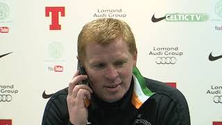 quotIts for youhooquot  Celtic Manager Neil Lennon answers phone during media conference 19012013 [upl. by Guod879]