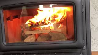 Topdown fire starting method in a Pacific Energy Summit wood stove [upl. by Yllatan442]