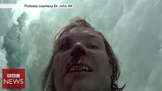 Climber films 20m crevasse fall in Himalayas  BBC News [upl. by Ilowell353]