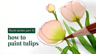 how to paint tulips  simple  elegant floral watercolor paintings Part III [upl. by Eissak]