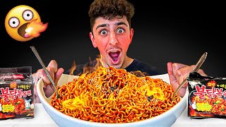 Eating the Worlds SPICIEST Noodles  Korean Noodle Challenge [upl. by Fidelas]