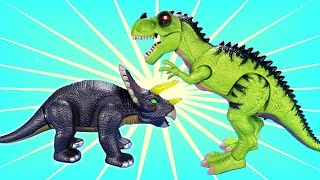 Walking Dinos Trex and Triceratops  Fun Dinosaurs Toys For Kids [upl. by Stickney839]