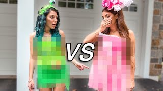 DIY Halloween Costume Challenge Sister VS Sister [upl. by Enymzaj]