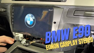 BMW E90 323i EONON CarPlay Touchscreen Radio INSTALLATION 20052011 3series Q65PRO [upl. by Esirehc]