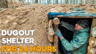 Building a Bushcraft Dugout Shelter in 24 hours dugout house [upl. by Nedah]