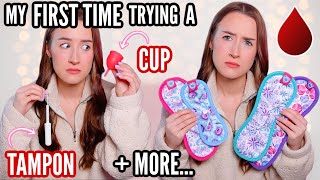 TESTING PERIOD PRODUCTS FIRST TIME trying a tampon menstrual cup  more… [upl. by Dash]