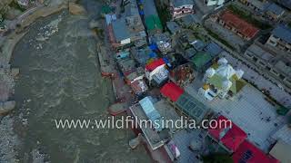 Gangotri temple town Ganga river aerial view from Uttarakhand [upl. by Teresina837]