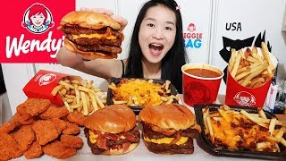 MASSIVE WENDYS FEAST Spicy Chicken Nuggets Baconator Cheeseburger Chili Cheese Fries  Mukbang [upl. by Latsyk]