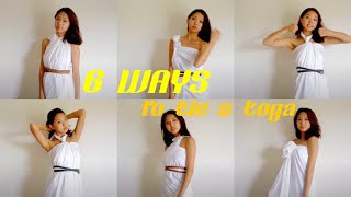 6 WAYS TO TIE A TOGA  With a single bed sheet [upl. by Nawtna653]