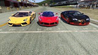 Ferrari LaFerrari vs Lamborghini Aventador LP7004 vs Bugatti Veyron 164 SS at Old Spa [upl. by Nnadroj]