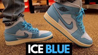 Jordan 1 Mid SE Ice Blue Unboxing  On Feet [upl. by Arrio]