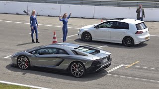 Volkswagen Golf 7 R 20 TSI 4Motion vs Lamborghini Aventador S [upl. by Magnum624]