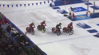 Motorcycles race on ice in Everett [upl. by Dorian]